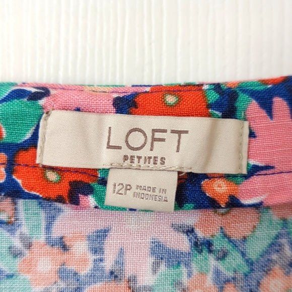 Loft Bright Daisy Linen Blend High Waisted Side Slit A-Line Midi Skirt Pink 12P - Picture 4 of 12